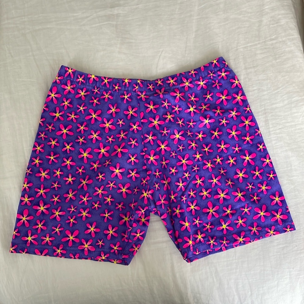 Bike Shorts - Spandex Nylon, Purple Pink Flowers Pattern - Size XL